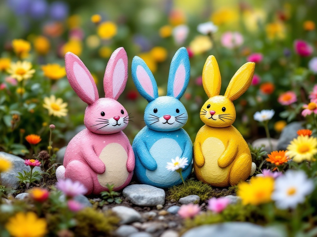 Whimsical Bunny Painted Rocks for the Garden